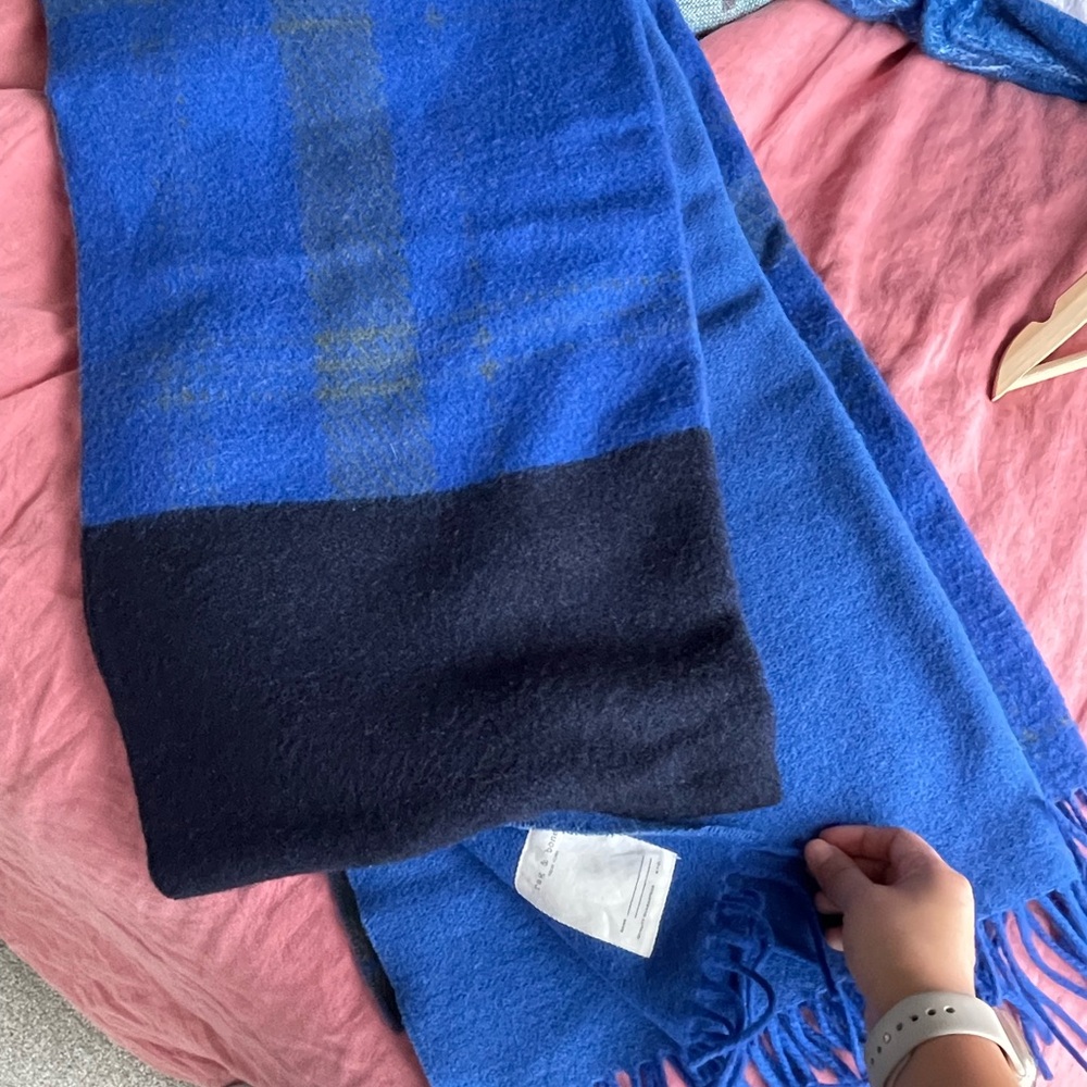Rag & Bone Blue and Black Plaid Wool Scarf